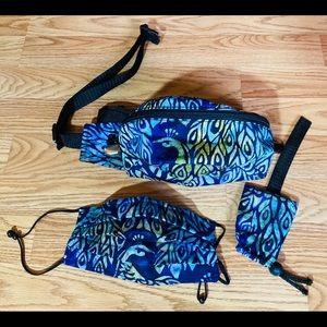 Pandemic Fanny Pack, Mask, Sanitizer Peacock blue